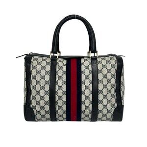GUCCI Vintage Old Gucci Sherry Line GG Pattern Leather Handbag Mini Boston Ba...